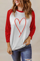 Contrast Baseball Sleeve Heart Graphic Top - Shah S. Sahota